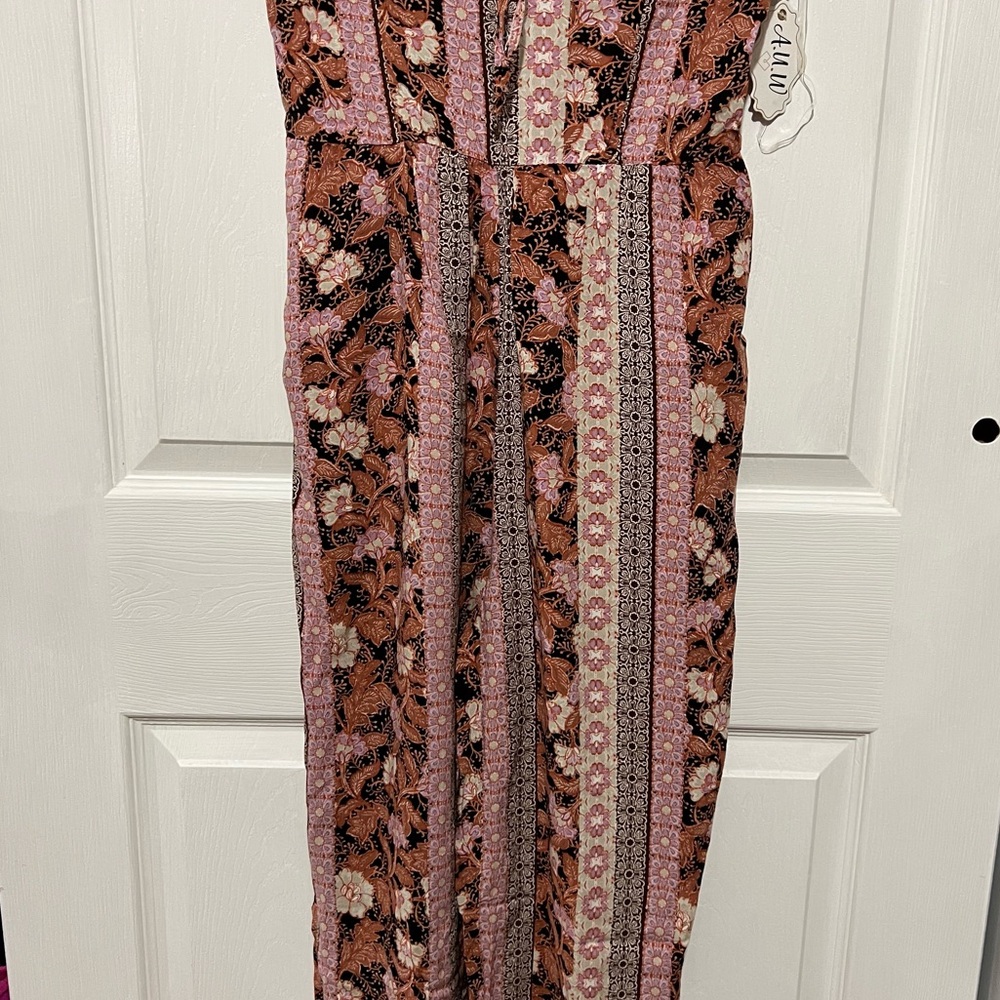 💗 *NEW* A.U.W. - Womena Bohemian Pink and Brown Full Length Jumpsuit - Picture 3 of 11